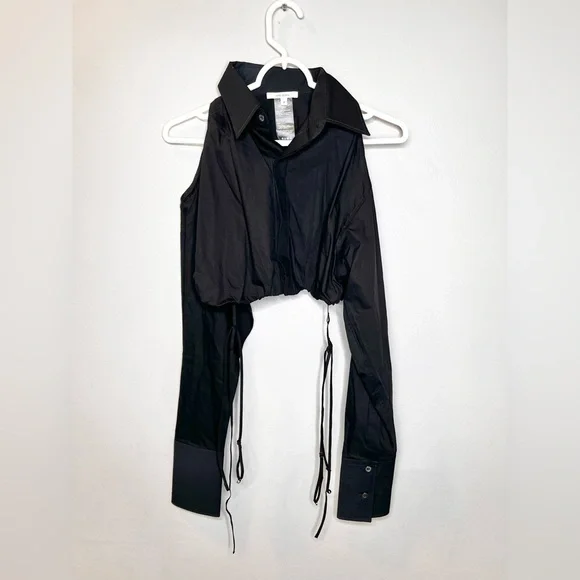 Nensi Dojaka Cold Shoulder Cut Out Cropped Poplin Shirt Size Medium - Picture 3 of 7